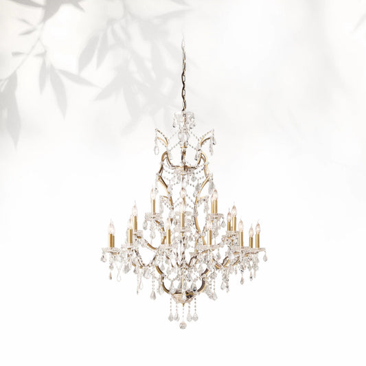 19th C. Rococo Iron & Crystal Round Dining Room Chandelier 40"