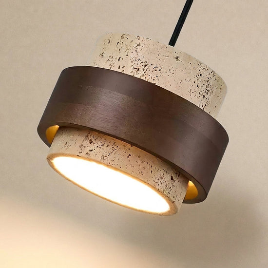 Stonova Travertine Wall Lamp, 6.7-Inch x H 4.9-Inch, Dark walnut & Yellow Travertine for Living Room & Dining Room