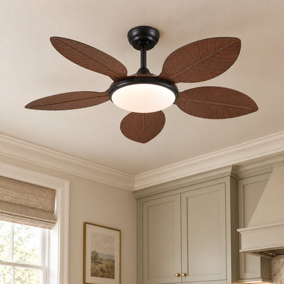 Tricolordeer Carved Palm-Leaf Dome Light Ceiling Fan