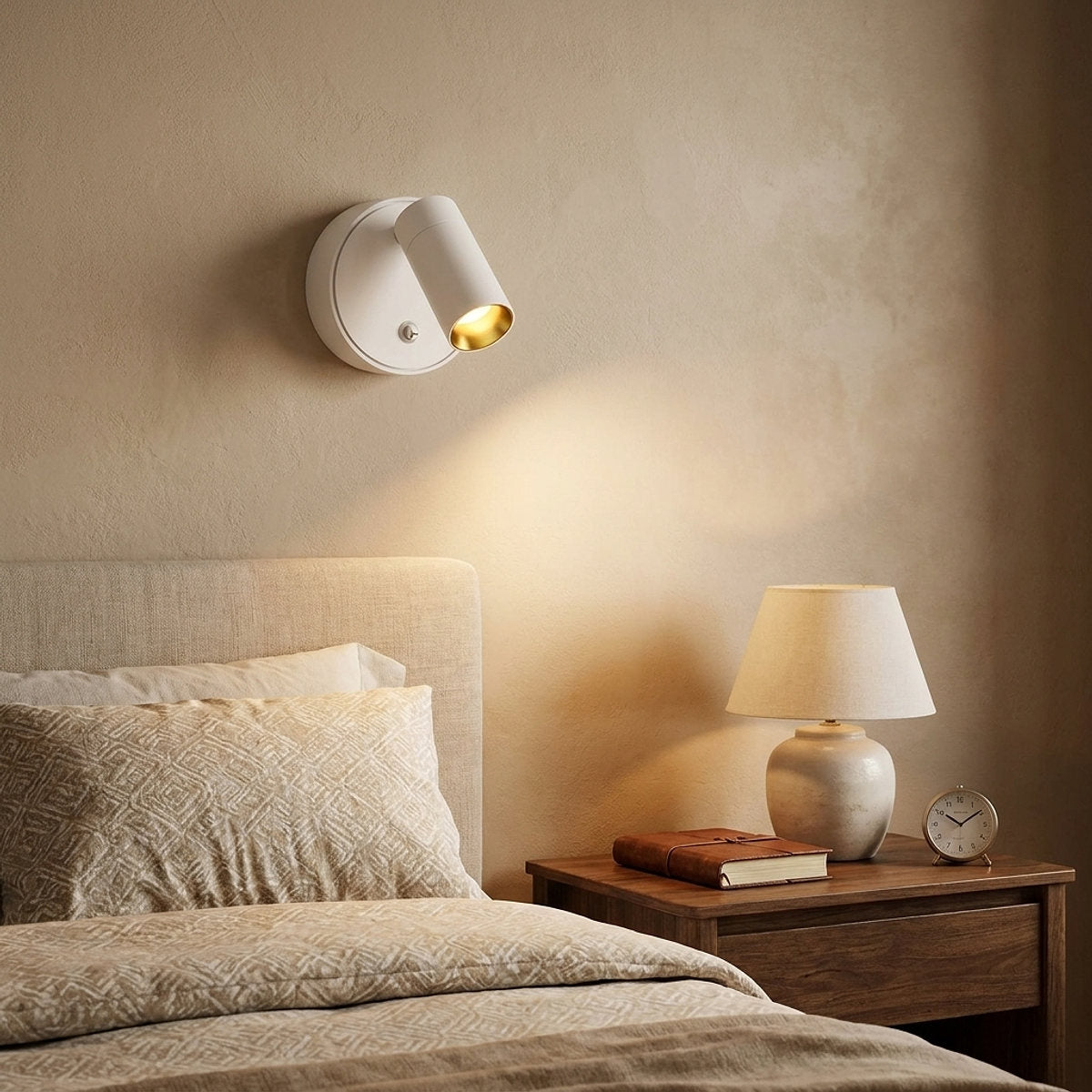 Luma Pivot Rechargeable Wall Lamp, 3.1-Inch x H 3.1-Inch, Black, Three-Color Light & USB Charging for Bedroom & Living Room