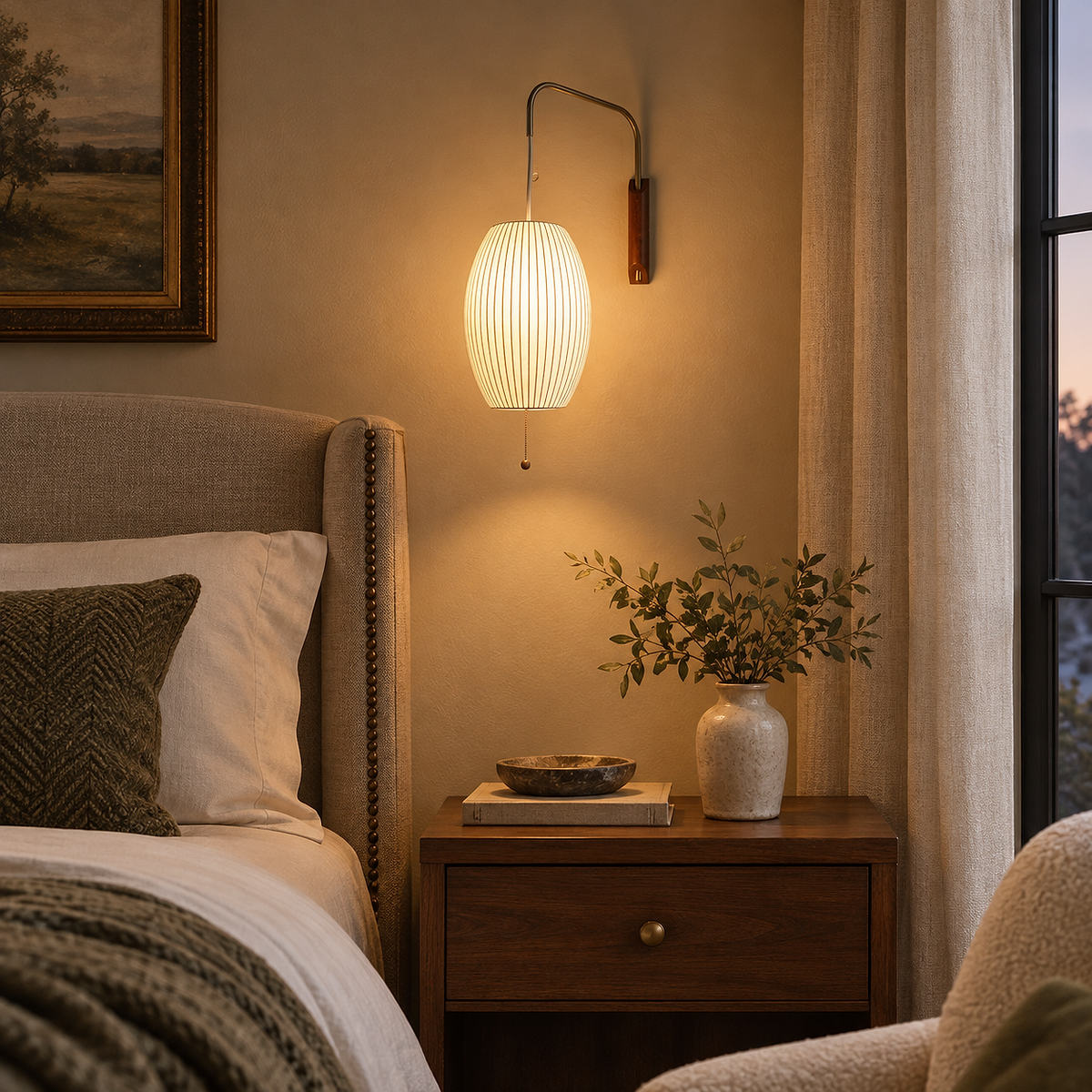 Organic Bubble Wall Lamp, 11-Inch x H 15.7-Inch, White & Walnut wood for Living Room