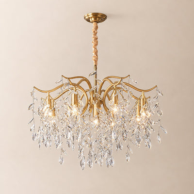 Hanging Crystal and Brass Chandelier