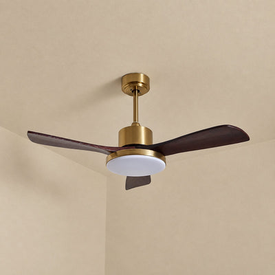 Aurevo Ceiling Fan Light, 36~52-Inch x H 15.7-Inch, Walnut Wood & Gold, Three-Color Light for Living Room