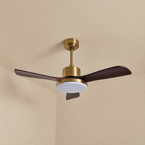 Aurevo Ceiling Fan Light, 36~52-Inch x H 15.7-Inch, Walnut Wood & Gold, Three-Color Light for Living Room