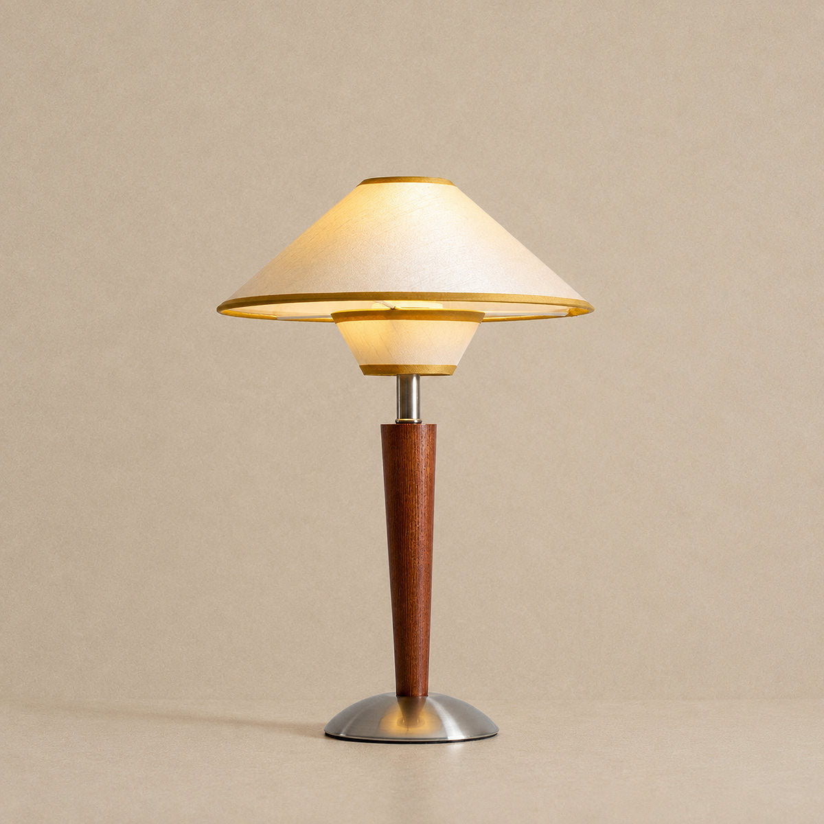 Tricolordeer Walnut Wood and Fabric Table Lamp