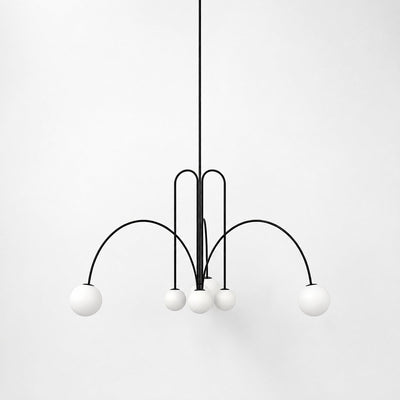 Sculptural Multi-Head Nickel and Glass Chandelier