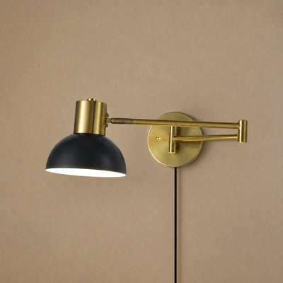 Adjustable Arm Plug In Wall Lamp, L 14.6-Inch x H 5.9-Inch, Black & Gold, US Plug for Bedroom & Living Room