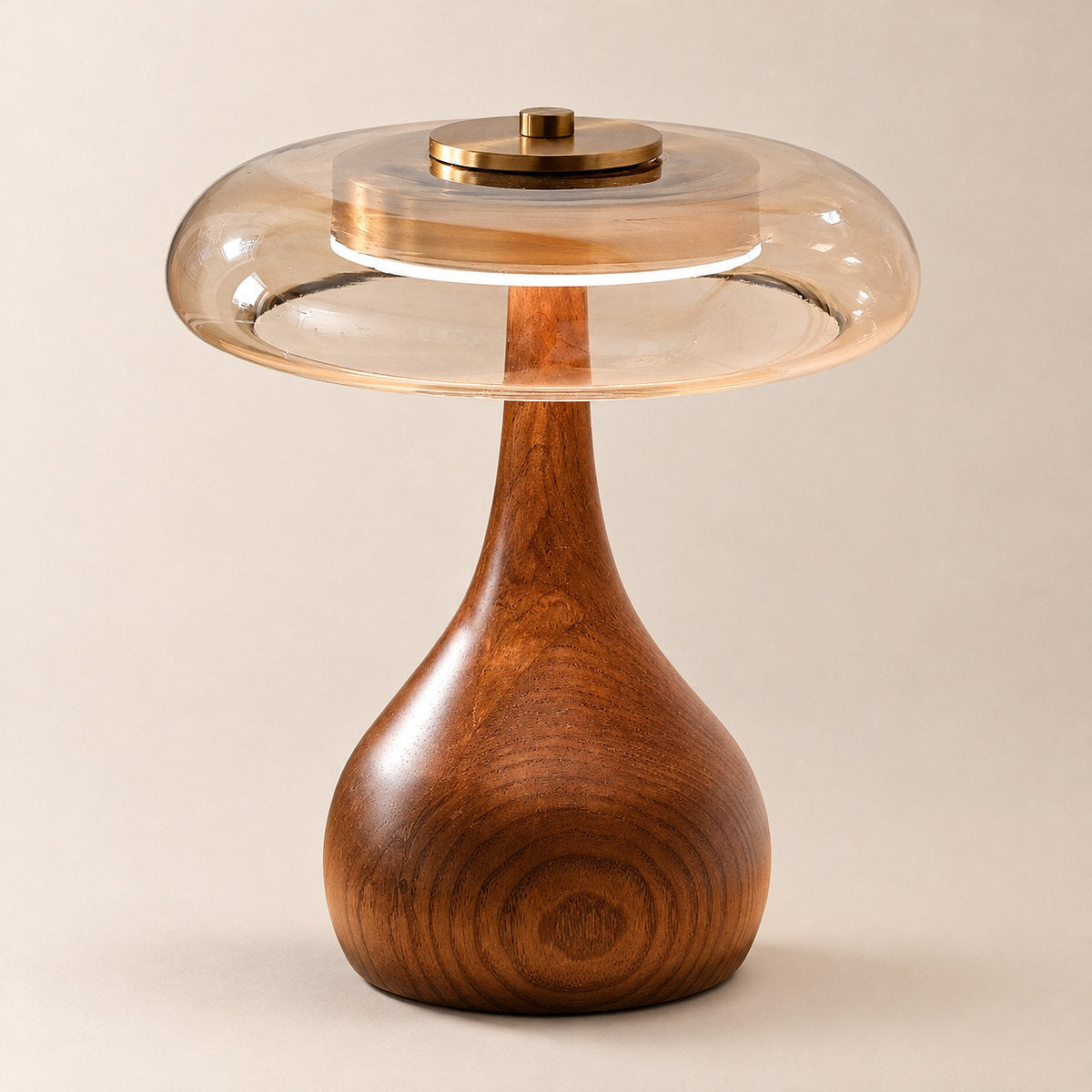 Tricolordeer Amber Glass Wood Table Lamp