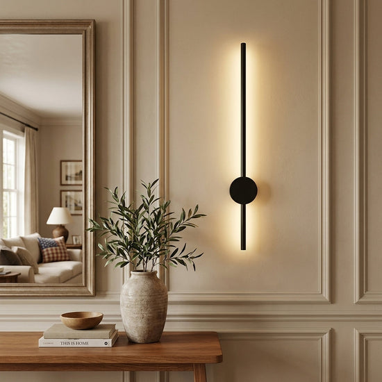 Linear LED Rechargeable Wall Lamp, 2.3-Inch x H 23.6~47.2-Inch, Black, Three-Color Light & USB Charging for Bedroom & Living Room