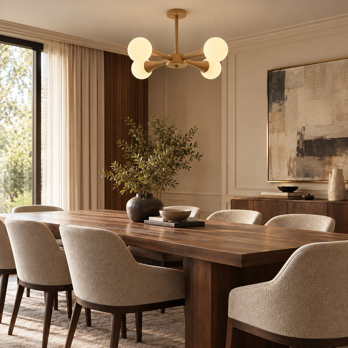 Tricolordeer Solid Wood & Opal Glass Chandelier