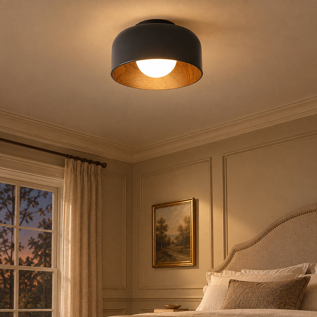 Lumosphere Ceiling Light, 8.7-Inch x H 5.1-Inch, Black & Walnut Grain Hydrographics for Living Room