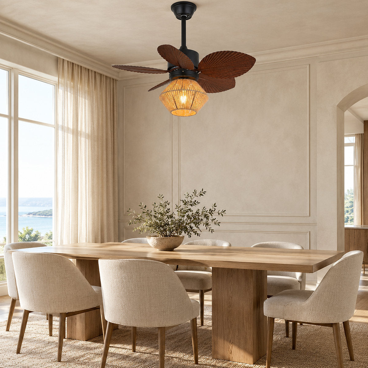 Isla Ceiling Fan Light, 30-Inch x H 13.8-Inch, Walnut Wood Grain & Black for Living Room
