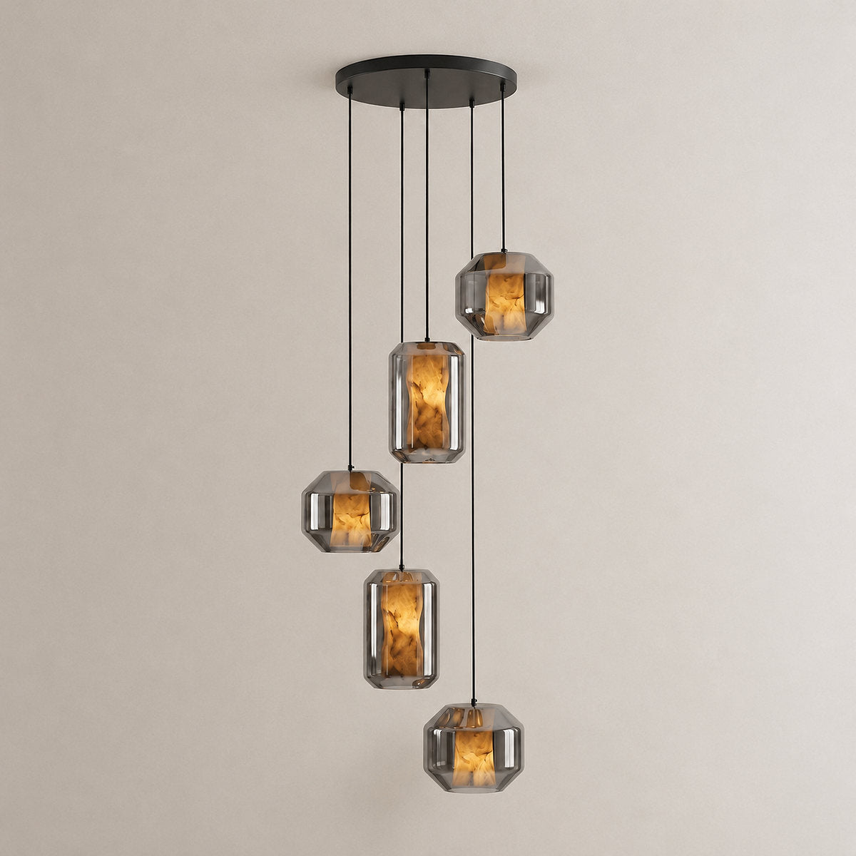 Cylinder Pendant Light in Alabaster and Glass