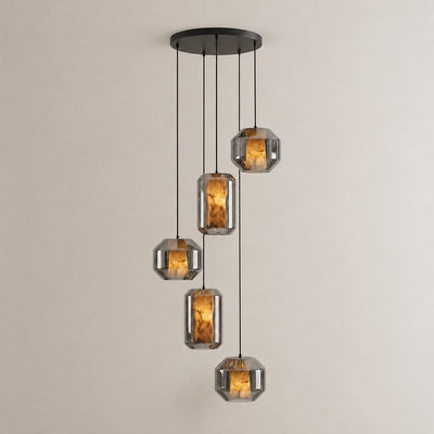 Cylinder Pendant Light in Alabaster and Glass
