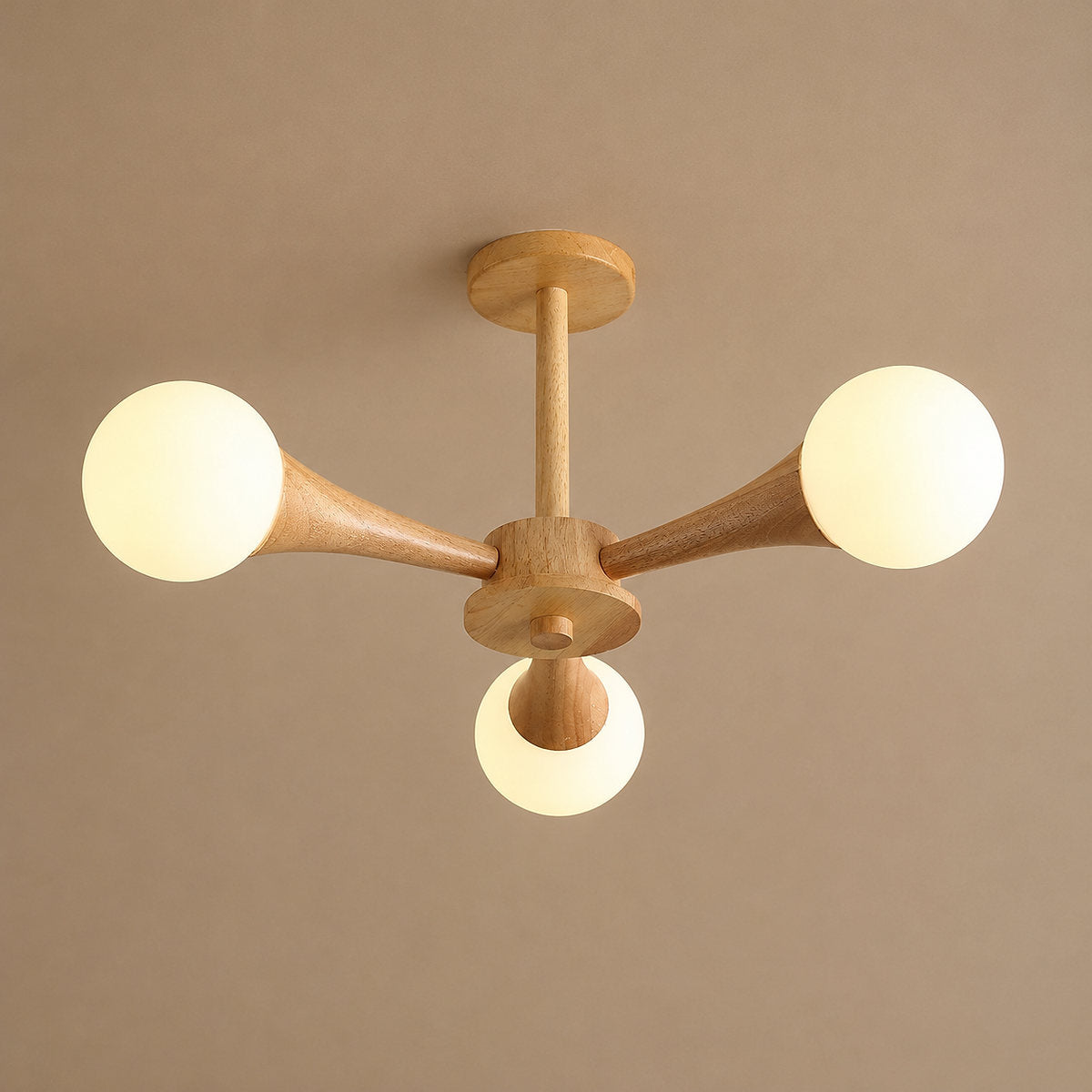 Tricolordeer Solid Wood & Opal Glass Chandelier