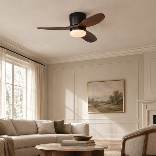 Lumo Petal Ceiling Fan Light, 36-Inch x H 9.4-Inch, Walnut & Black, Warm Light for Living Room