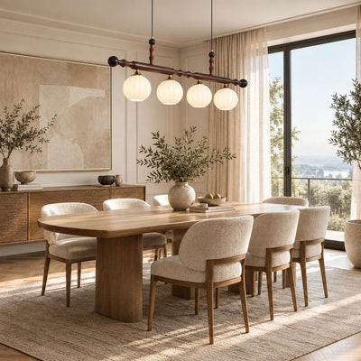 Walnut Linear Pendant with Opal Glass Globes