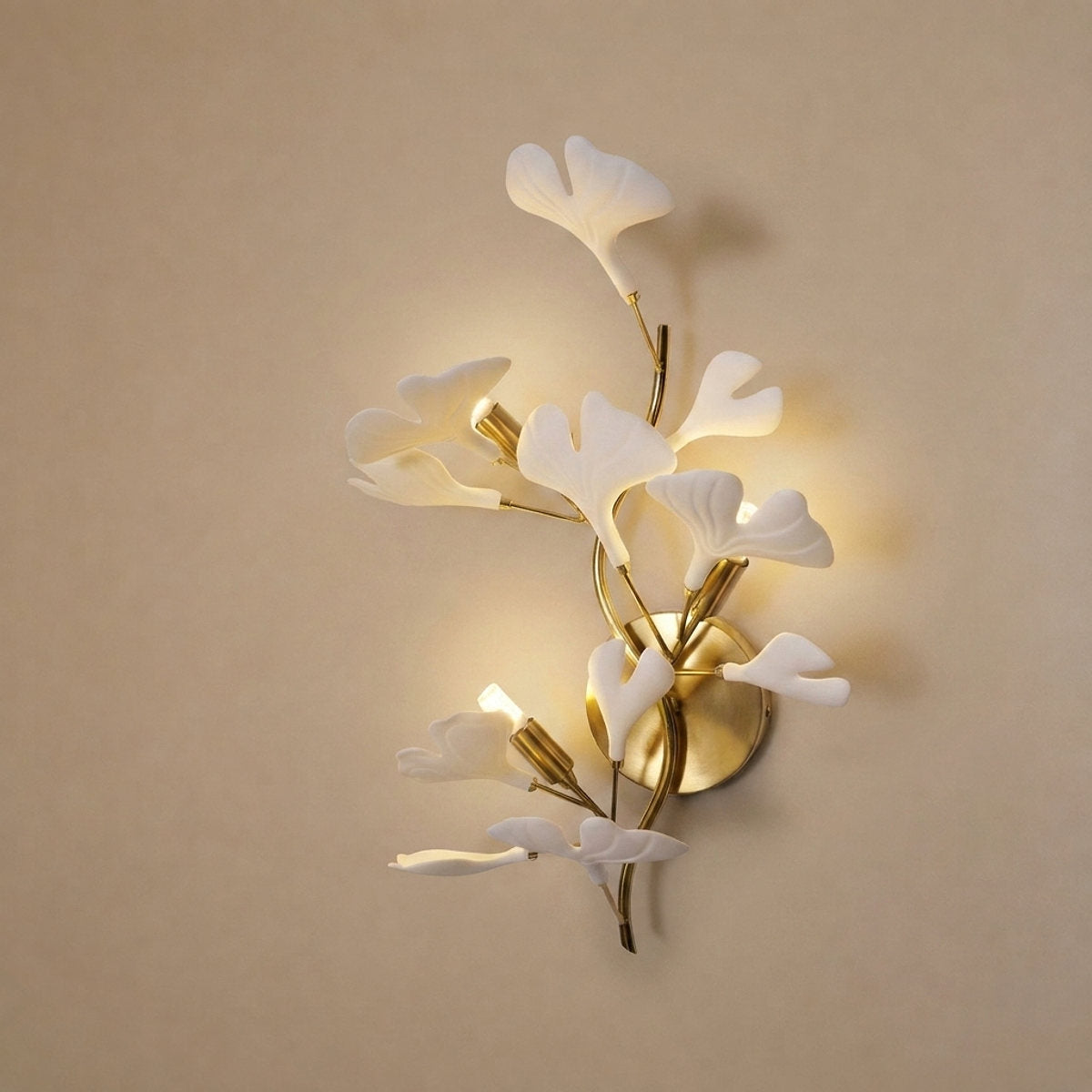 Gingko Wall Lamp, 13.8~15.7-Inch x H 19.7~23.6-Inch, Gold & White for Living Room