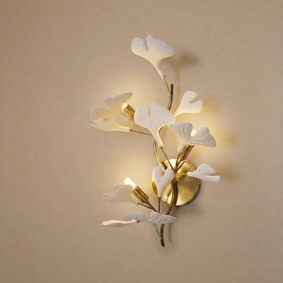 Gingko Wall Lamp, 13.8~15.7-Inch x H 19.7~23.6-Inch, Gold & White for Living Room