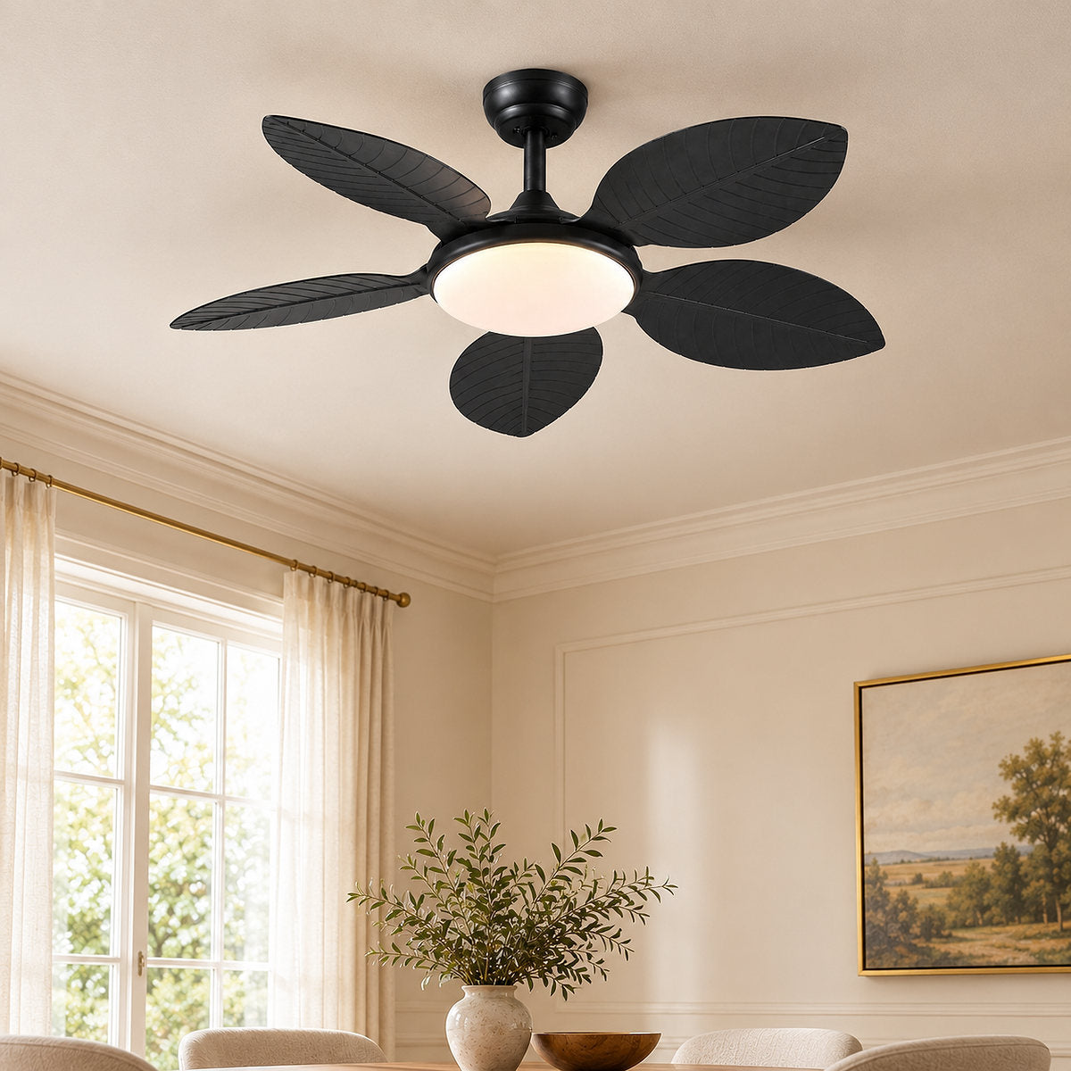 Tricolordeer Carved Palm-Leaf Dome Light Ceiling Fan
