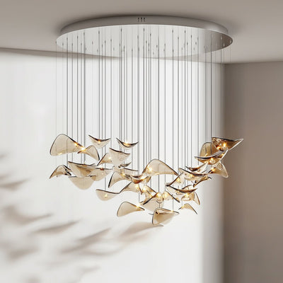 Galaxy Wave Floating Leaf Crystal Spiral Chandelier