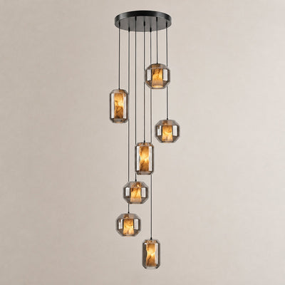 Cylinder Pendant Light in Alabaster and Glass