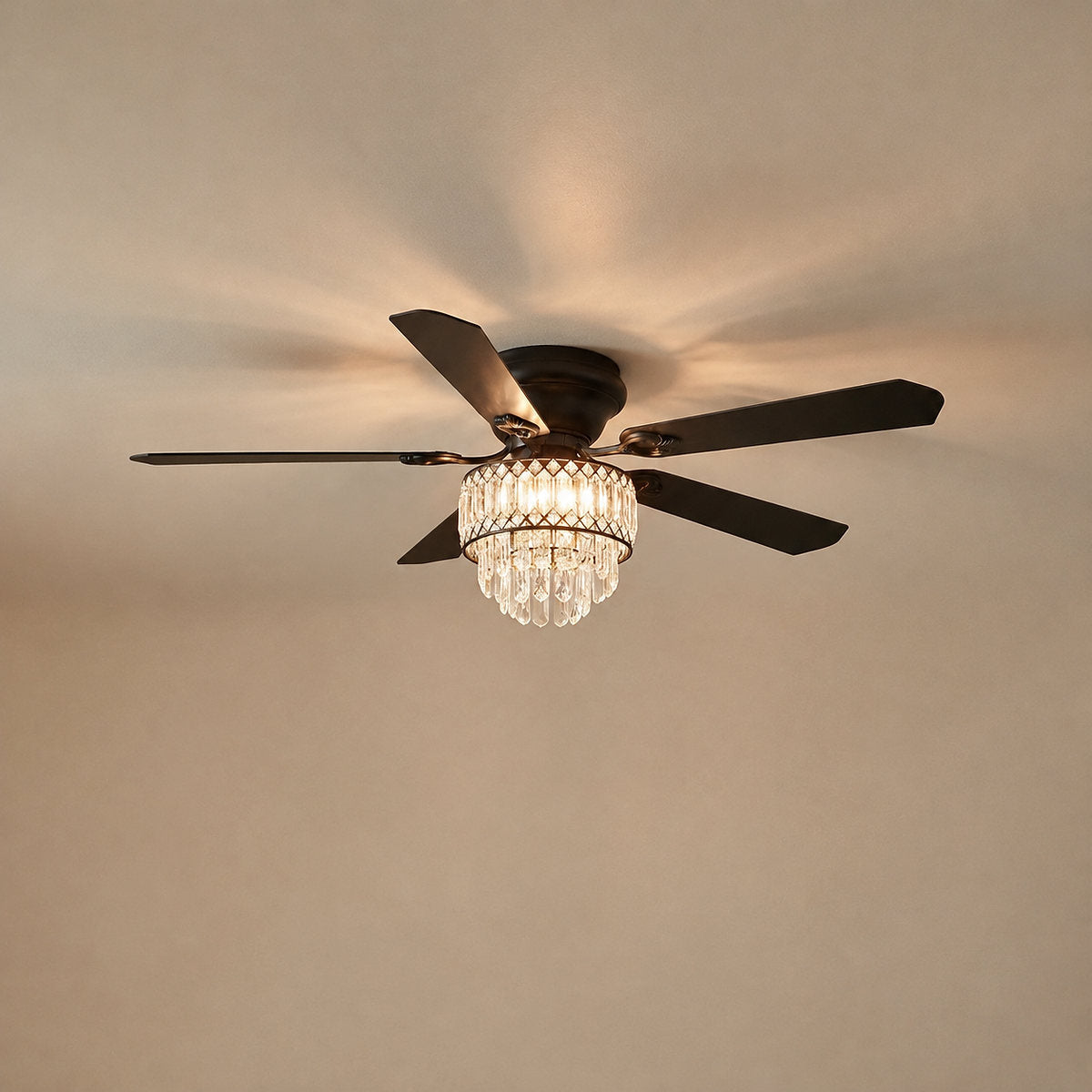 Tricolordeer Tiered Crystal Chandelier Black Ceiling Fan