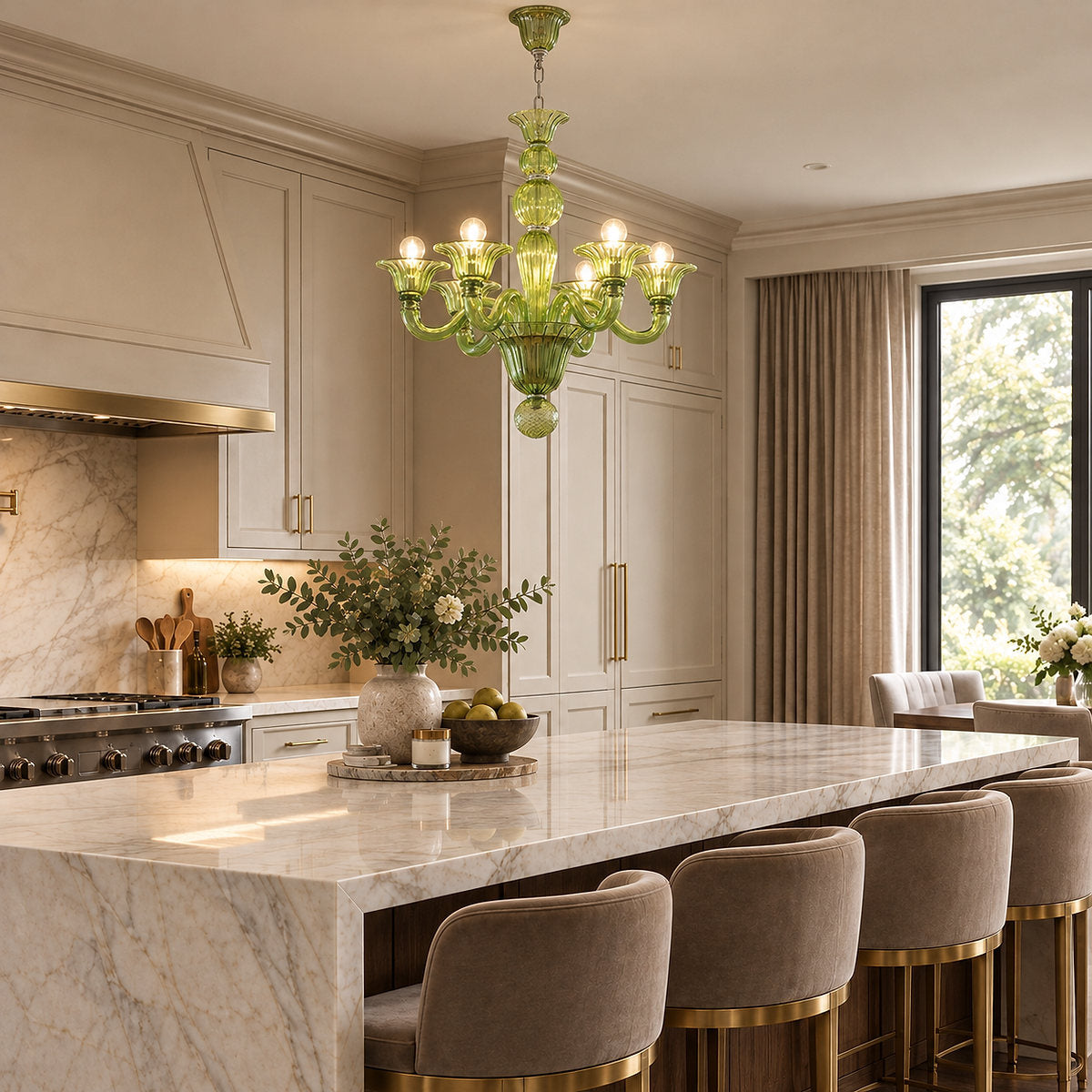Liquid Green Hand-Blown Glass Chandelier