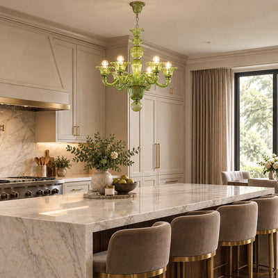 Liquid Green Hand-Blown Glass Chandelier