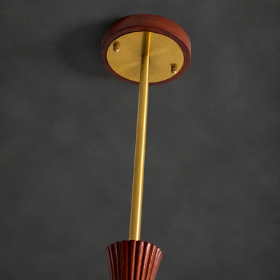 Round Brass and Wood Persimmon Chandelier