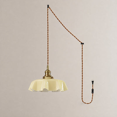 Pleated Glass Dome Swag Pendant Light