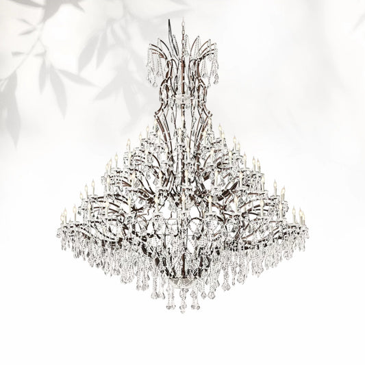 19th C. Rococo Iron & Crystal Round Dining Room Chandelier 101"