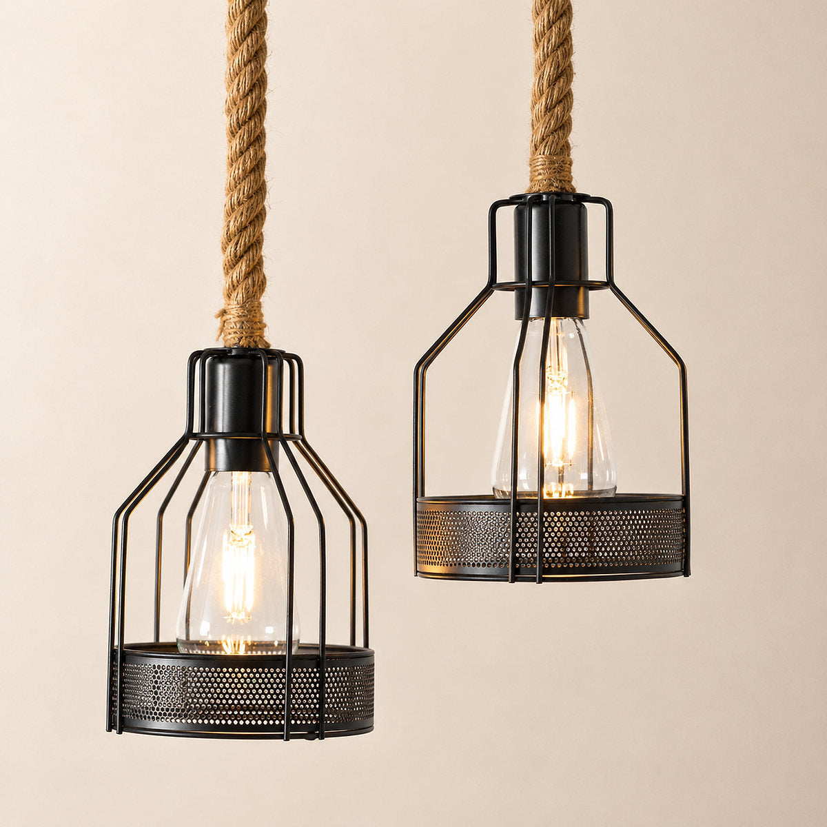 Horizontal Wood Beam Grenade Cage Chandelier