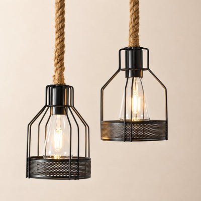 Horizontal Wood Beam Grenade Cage Chandelier