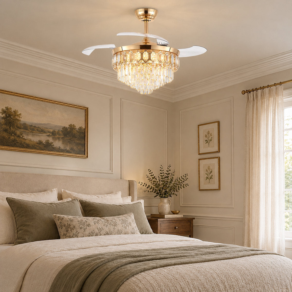 Crystal Chandelier Retractable Blade Ceiling Fan
