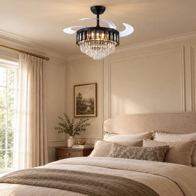 Tricolordeer Retractable Acrylic Blade Crystal Chandelier Ceiling Fan