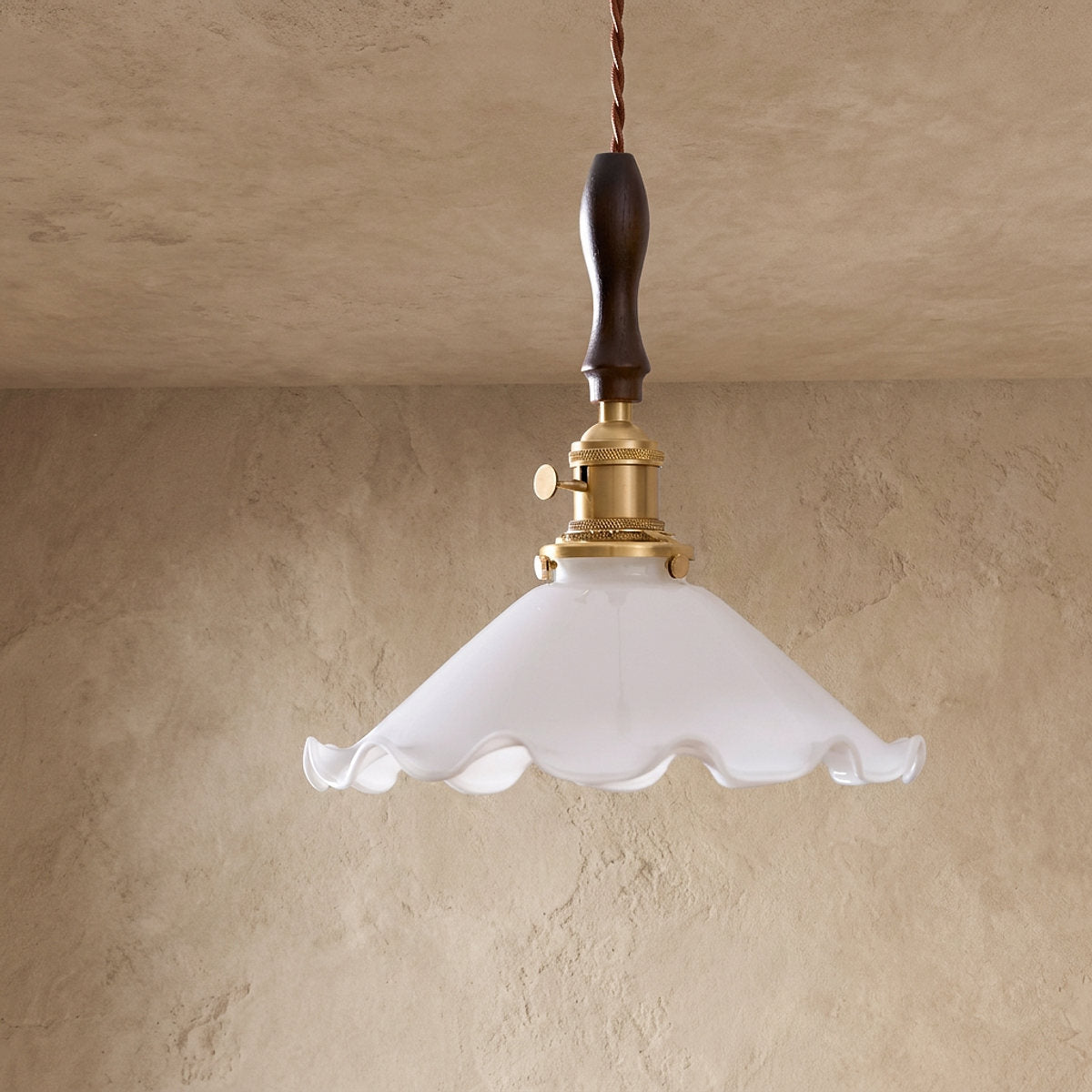 Modern Walnut and Brass Pendant Light