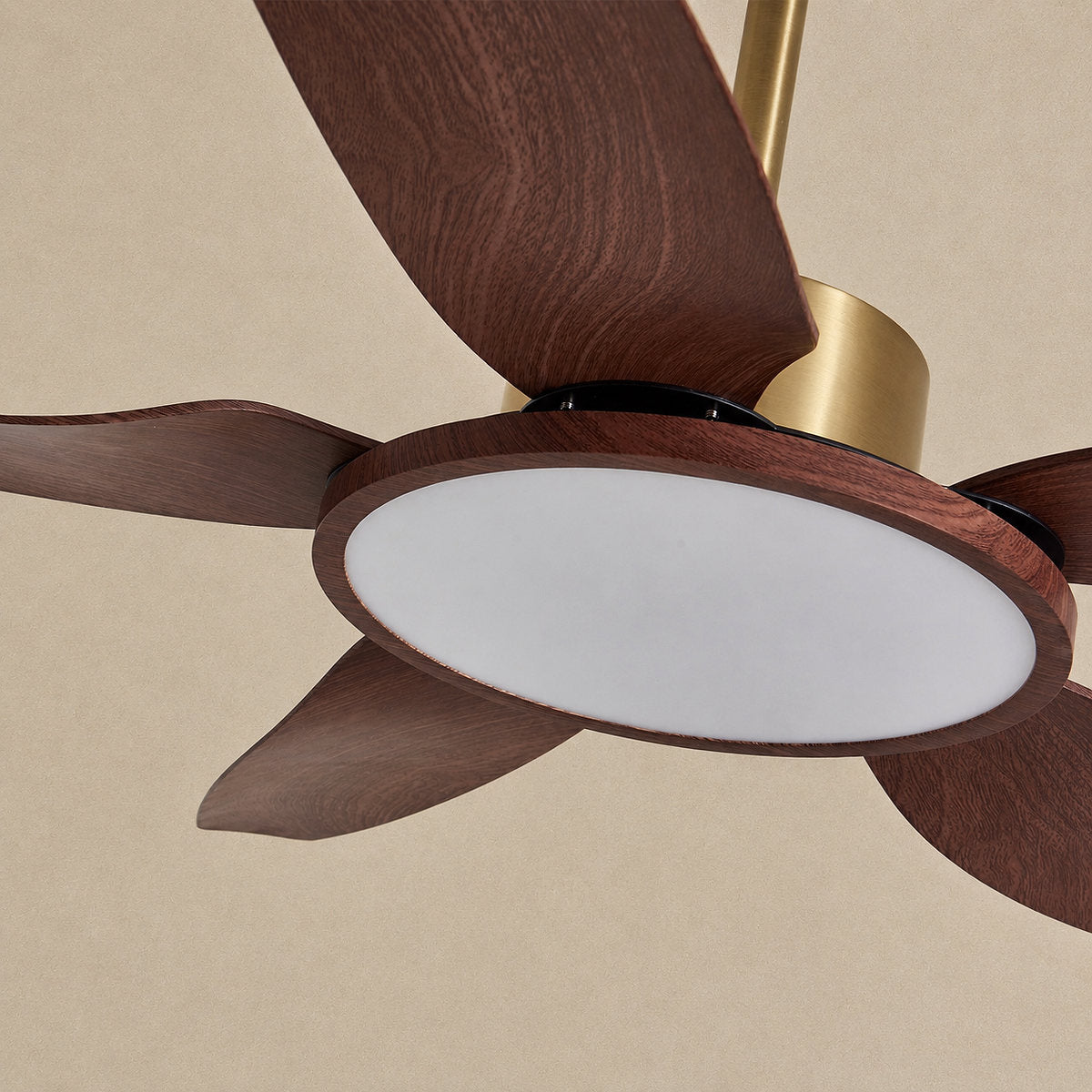 Sirocco Breeze Ceiling Fan Light, 42~48-Inch x H 13.8-Inch, Walnut Grain & Gold & White, Three-Color Light for Living Room