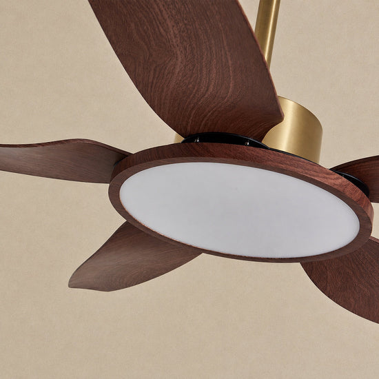 Sirocco Breeze Ceiling Fan Light, 42~48-Inch x H 13.8-Inch, Walnut Grain & Gold & White, Three-Color Light for Living Room