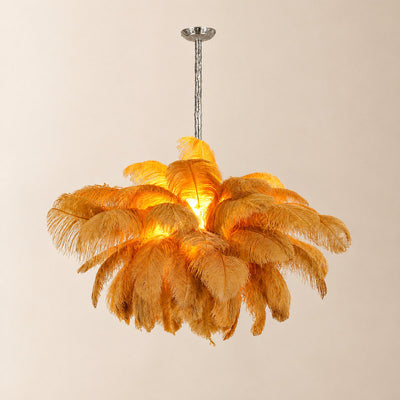 Tricolordeer Layered Plume Brass Chandelier