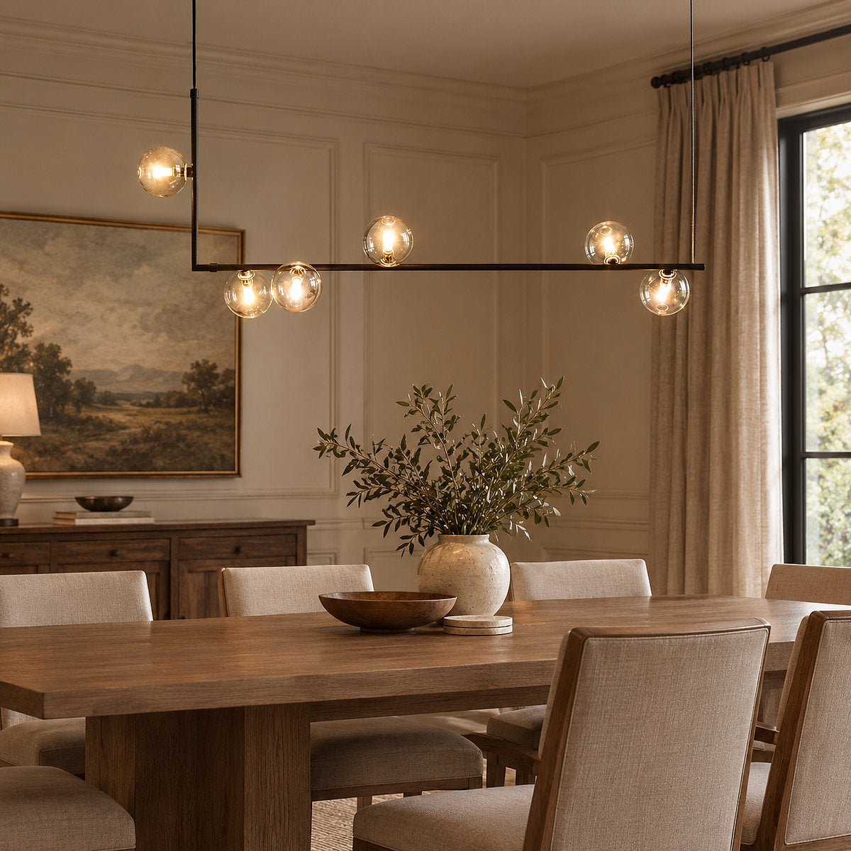 Geometric Linear Glass Sphere Chandelier