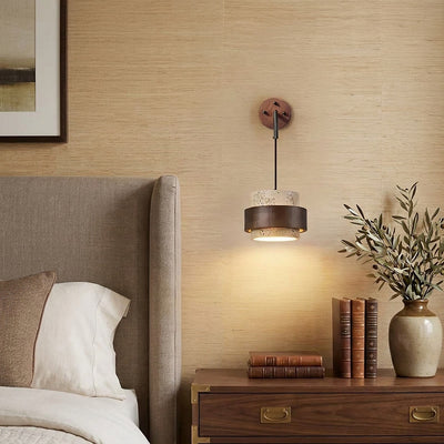 Stonova Travertine Wall Lamp, 6.7-Inch x H 4.9-Inch, Dark walnut & Yellow Travertine for Living Room & Dining Room