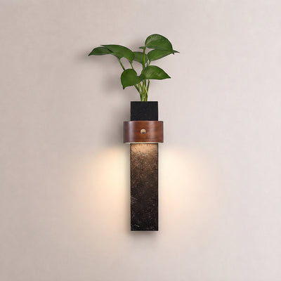 Verde Beam Rechargeable Wall Lamp, 2.8-Inch x H 9.1-Inch, Dark walnut & Black Travertine, Warm Light & USB Charging for Bedroom & Living Room