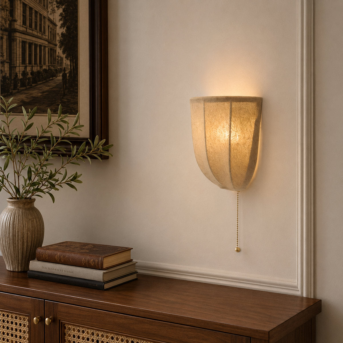Sienna Linen Wall Lamp, 7.1-Inch x H 6.3-Inch, Beige for Living Room