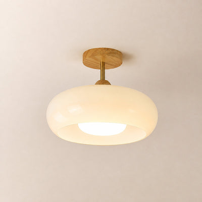 Plafonnier Ceiling Light, 11-Inch x H 11-Inch, Natural wood & White for Living Room