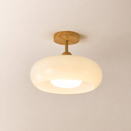 Plafonnier Ceiling Light, 11-Inch x H 11-Inch, Natural wood & White for Living Room