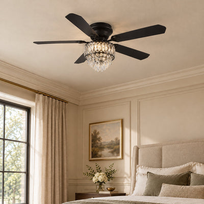 Tricolordeer Tiered Crystal Chandelier Black Ceiling Fan