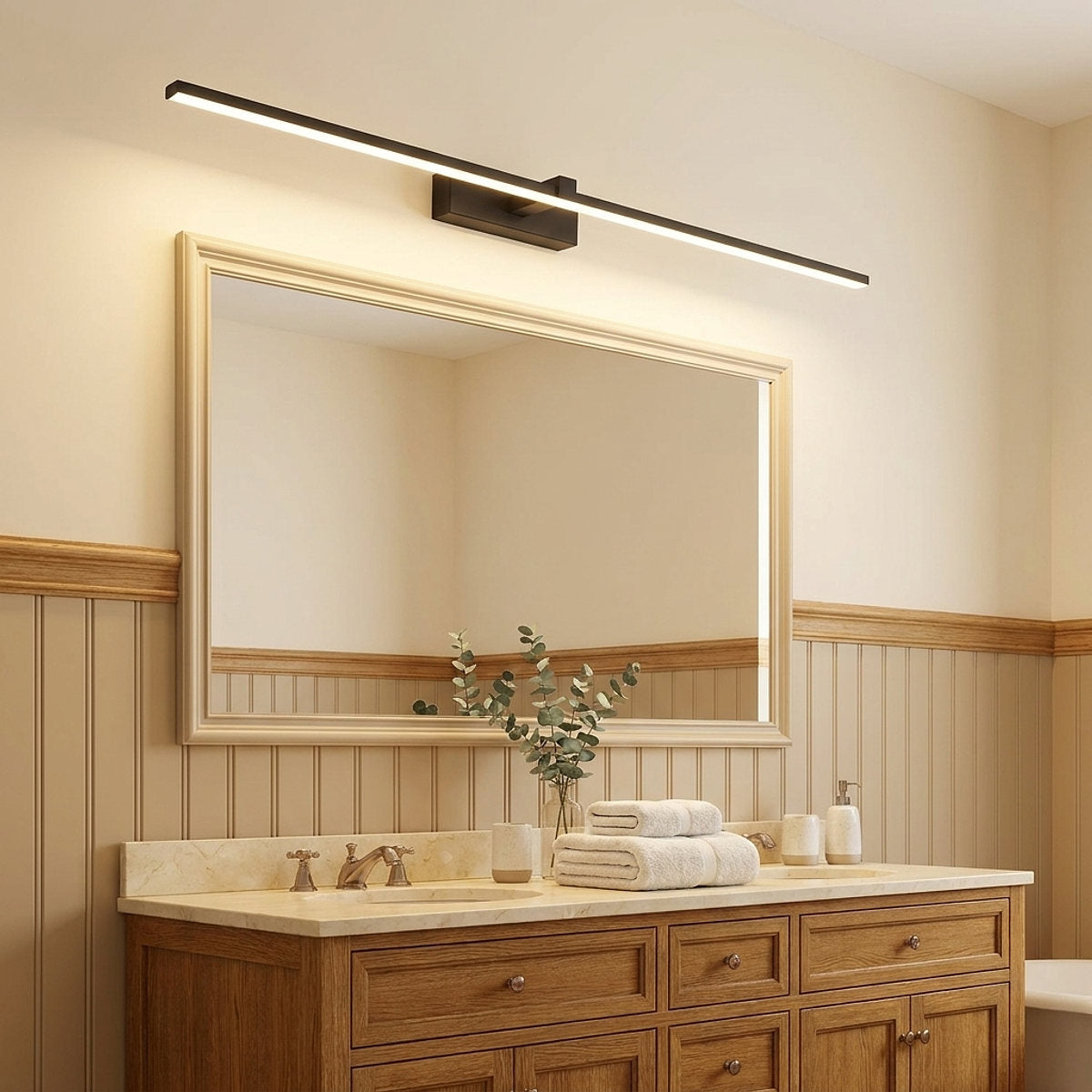Metal Linear Mirror Wall Lamp, L 15.7~31.5-Inch x H 3.1-Inch, Black, Warm Light for Living Room & Dining Room