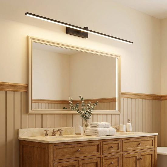 Metal Linear Mirror Wall Lamp, L 15.7~31.5-Inch x H 3.1-Inch, Black, Warm Light for Living Room & Dining Room