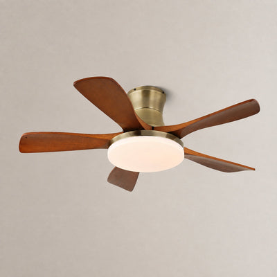 Liam Ceiling Fan Light, 42~52-Inch x H 11-Inch, Bronze & Walnut Wood, Three-Color Light for Living Room